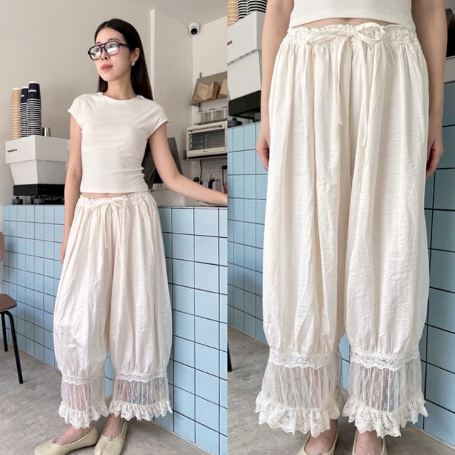Harem Bohemian x lace pant” กางเกงฮาเรมสไตล์โบฮีเมี่ยน ขากระบอกใหญ่ เอวยางยืดมีเชือกรูด