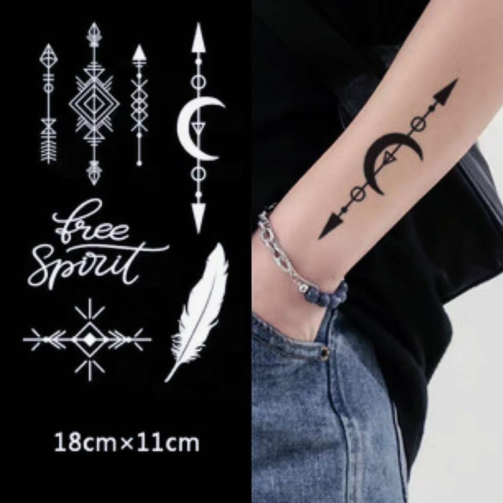 ส่งCODในไทย📦Magic Tattoo ลายธนู ลูกศร ขนนก พระจันทร์ และข้อความลายมือ สมุนไพร กันน้ำ ติดทนนาน15 วัน ไม่หลุดง่าย