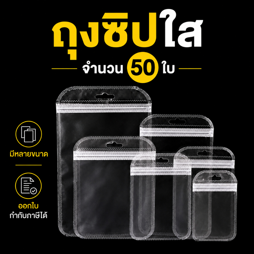 พร้อมส่ง (G8)ถุงซิป ถุงพลาสติก ถุงซิปแบบใส 50 ใบ