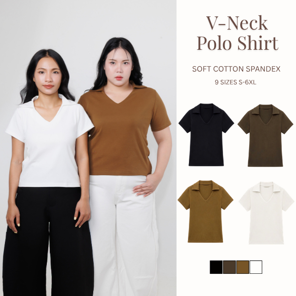 V24-เสื้อยืดคอปก ผ้า Cotton Spandex นุ่ม ยืดหยุ่น ใส่สบาย แมตช์ง่าย