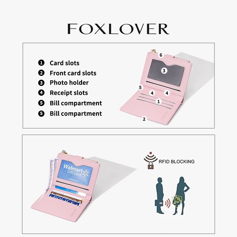 FOXLOVER محفظة قصيرة نسائية مضادة للسرقة 5 بطاقات — صورة 5