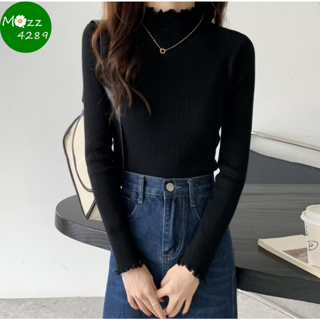 MQzz4289 *พร้อมส่ง* เสื้อไหมพรมแขนยาว เสื้อกันหนาว แขนยาว สีพื้น สำหรับผู้หญิง Freesize