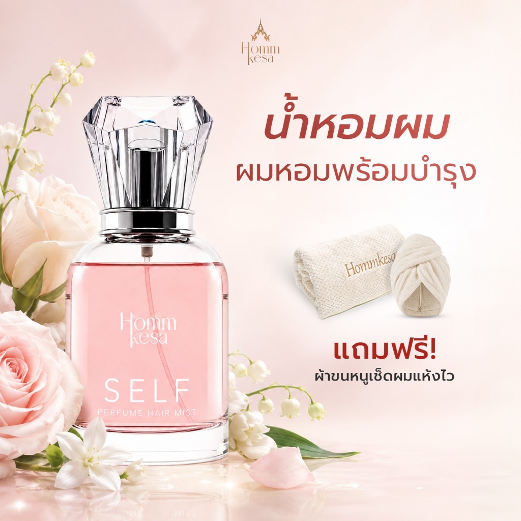 น้ำหอมผมหอมเกศ Hommkesa Hair Perfume 50ml ผมหอมเหมือนเพิ่งสระ สลายกลิ่นต้นตอทันที 0% Alcohol บำรุงผม หอมติดทน