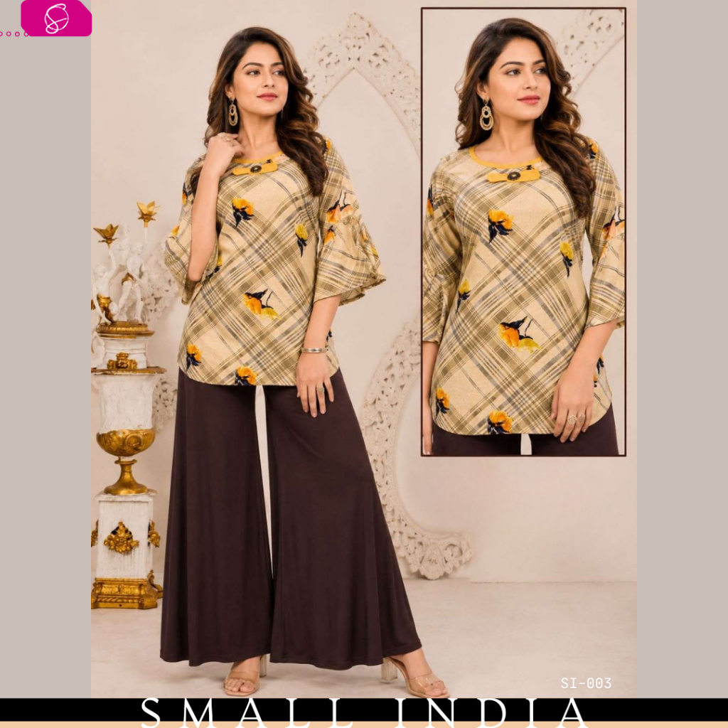 {**ส่งฟรี**} SMALL INDIA ✨👚 Rayon Printed Short Kurti Top SI-003 เสื้อผู้หญิง ✨👚 Women Kurti Top