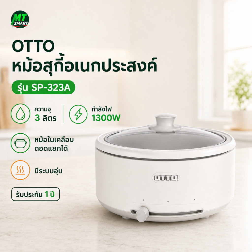 OTTO หม้อสุกี้ รุ่น SP-323A (จุ 3 ลิตร) 1300W หม้อในแบบเคลือบและถอดแยกได้ มีระบบอุ่น SUKI POT หม้อเอนกประสงค์ รับประกัน1