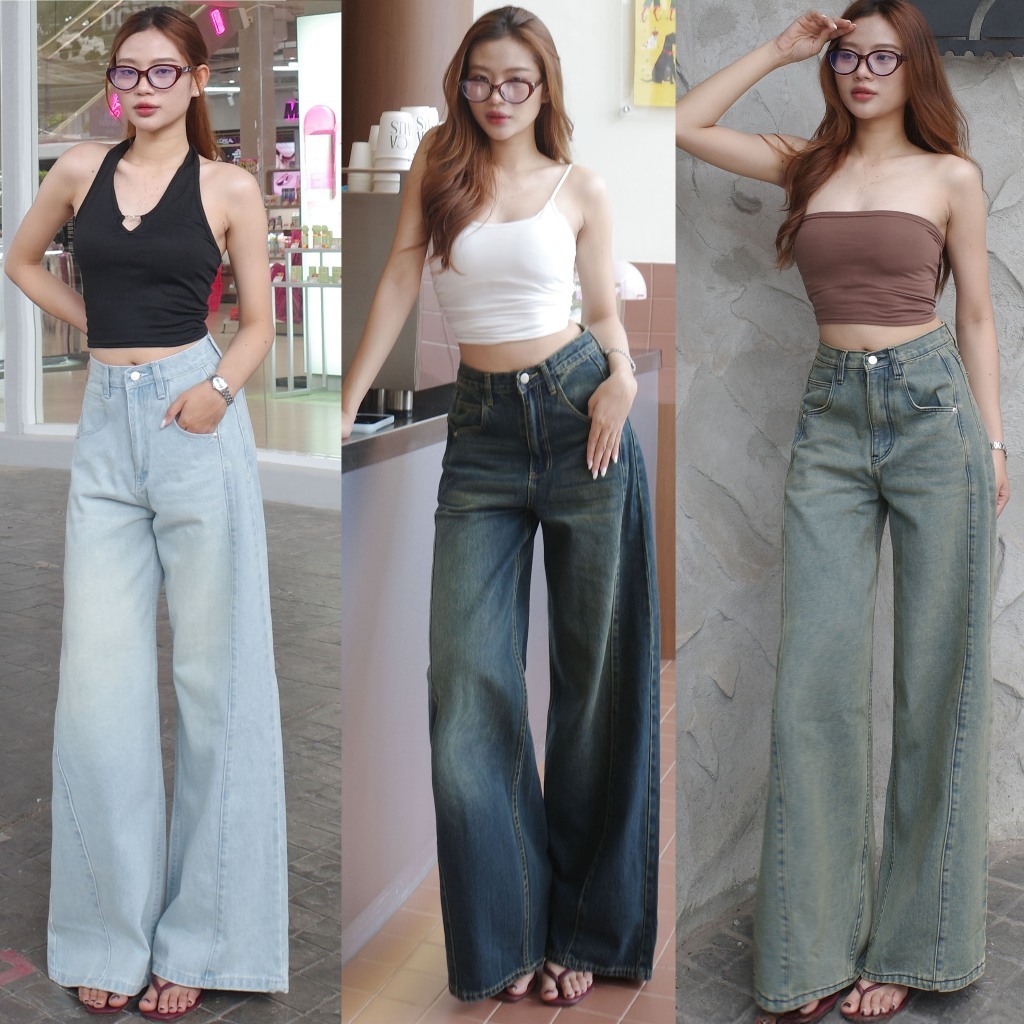 กางเกงยีนส์ขากระบอกใหญ่แต่งตะเข็บ รุ่น Vogue Jeans