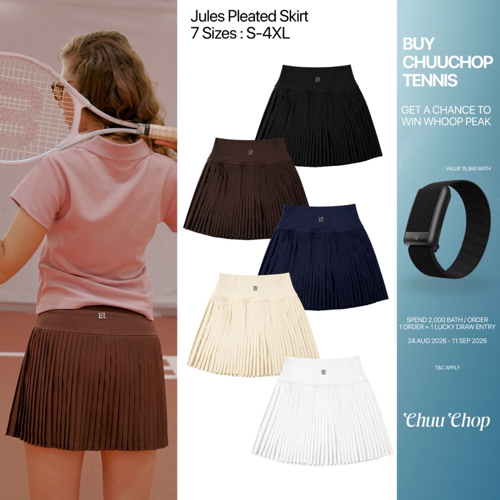 CHUUCHOP | S-4XL | Jules Pleated Skirt กระโปรงออกกำลังกายทรงพลีท มีซับใน กระโปรงเทนนิส แบดมินตัน กอล์ฟ (C8628)