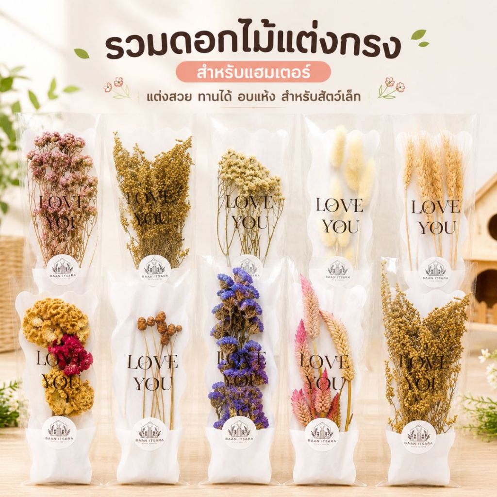 [ITSARA]ดอกไม้แต่งกรง บ้านอิสระ สำหรับแฮมเตอร สัตว์เล็ก ดอกไม้กินได้ แต่งกรงสวย เหมาะกับ แฮมเตอร์ หนูแรท ดัมโบ้ แฟตเทล