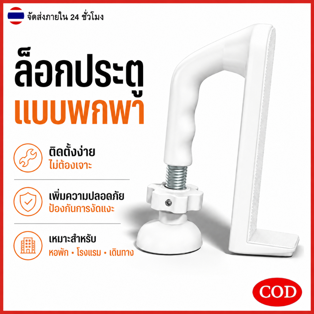 ที่ล็อคประตูแบบพกพา กันโจร สำหรับโรงแรม ห้องนอน หอพัก Safety Door Stop ส่งจากไทย COD