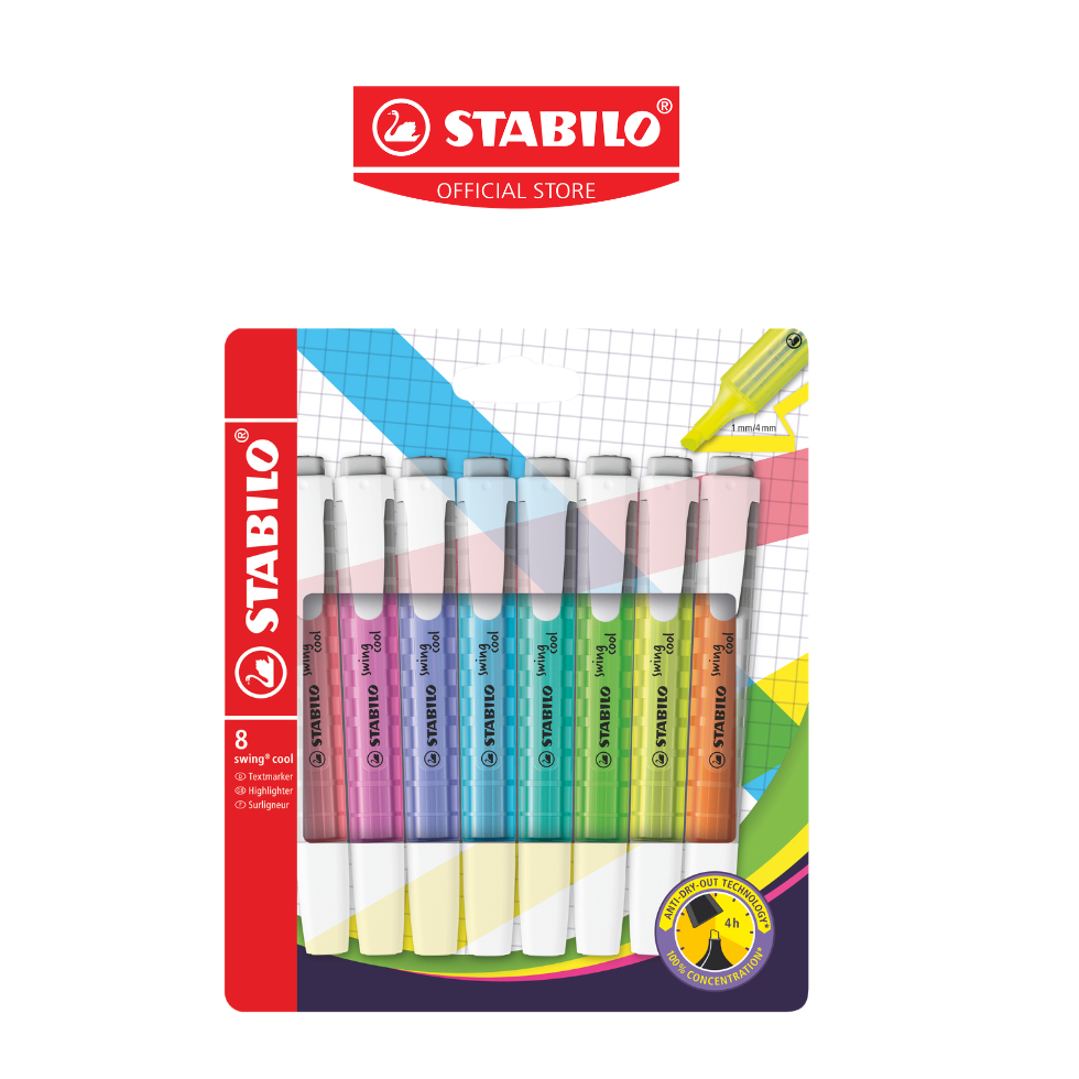 STABILO swing cool ปากกาไฮไลต์ ปากกาเน้นข้อความ สีสะท้อนแสง แพ็ค 8 สี (275/8-3)