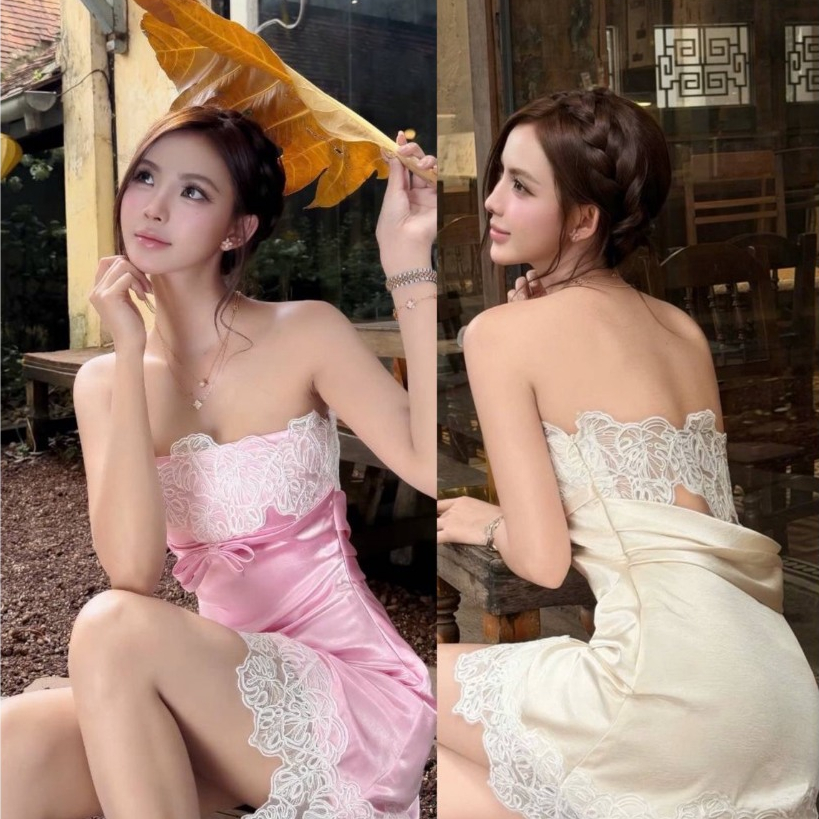 Tranali Brand: มินิเดรสผ้าซาติน ดีไซต์ผสมผ้าลูกไม้