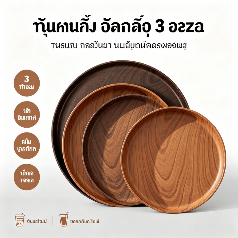 ถาดพลาสติก PP ทรงกลม ลายไม้สไตล์ญี่ปุ่น - กันลื่น! ปลอดภัย ไม่มีสาร BPA สำหรับใส่ผลไม้และของตกแต่ง