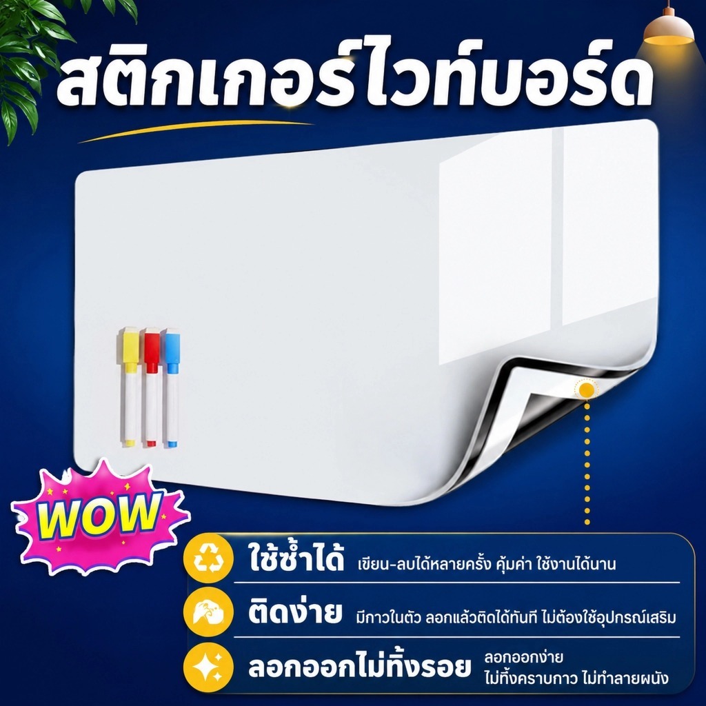 ✨ใช้ซ้ําได้✨ สติกเกอร์ไวท์บอร์ด กระดานไวท์บอร์ด เช็ดง่าย เขียนได้ลื่นไหล จะไม่ทำลายผนัง กาวในตัว Whi