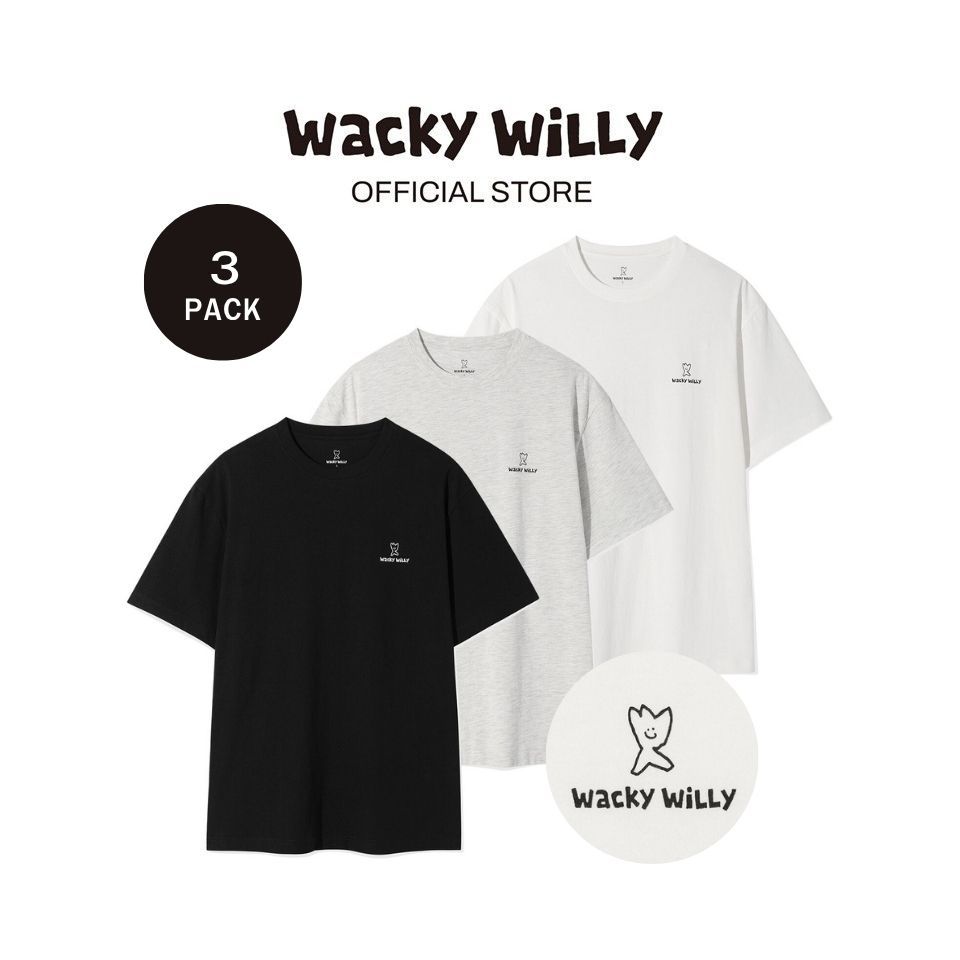 WACKY WILLY เสื้อยืดรุ่น 3Pack Signature Short Sleeve T-shirt Black/White/Grey (80341STPSSU_F6GRXX)