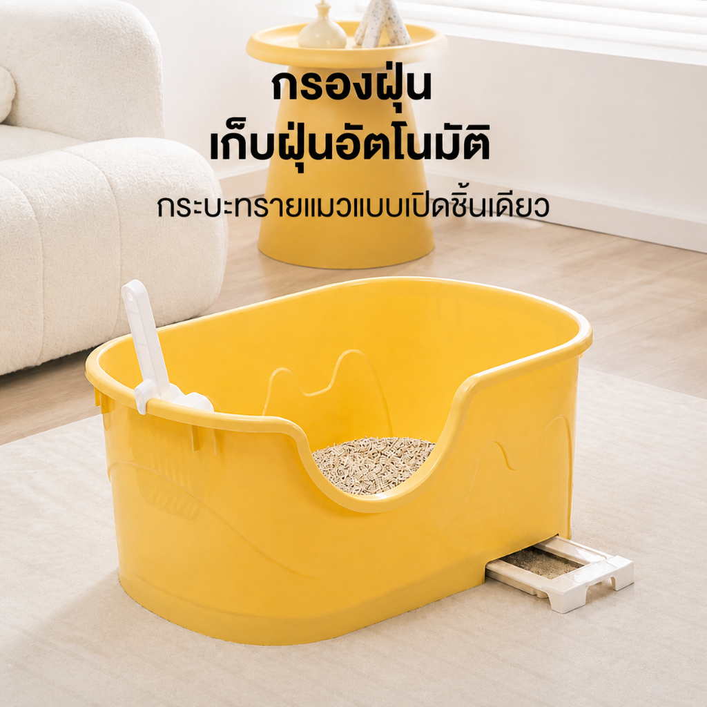 กล่องทรายกึ่งเปิด62CM กรองฝุ่น ขอบสูงกันกระเด็น ถาดทรายแมว cat litter box กระบะทราย ส้วมแมวใหญ่ ห้องน้ําแมวใหญ่ขอบสูง