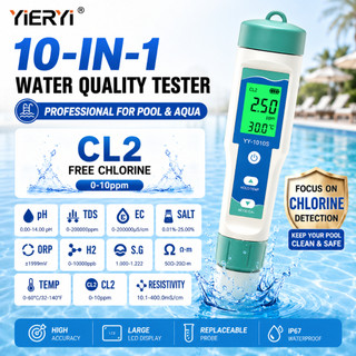RCYAGO เครื่องวัดน้ำ 10in1 วัดคลอรีน CL pH TDS EC ORP ตรวจคุณภาพน้ำ สระว่ายน้ำ ตู้ปลา