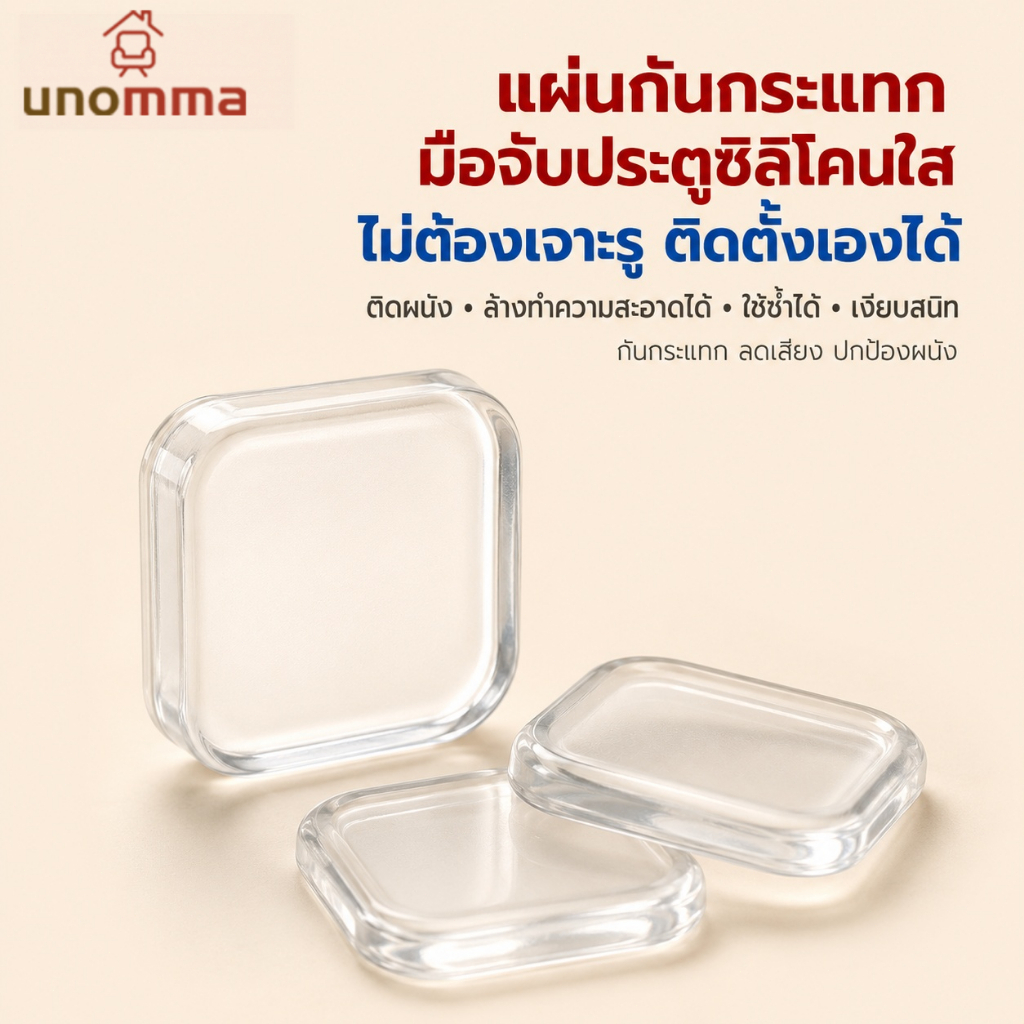 🎈COD🎈 แผ่นกันกระแทกมือจับประตู ซิลิโคนใส ไม่ต้องเจาะ ติดผนังง่าย ลดเสียงกระแทก ใช้ซ้ำได้ unomma