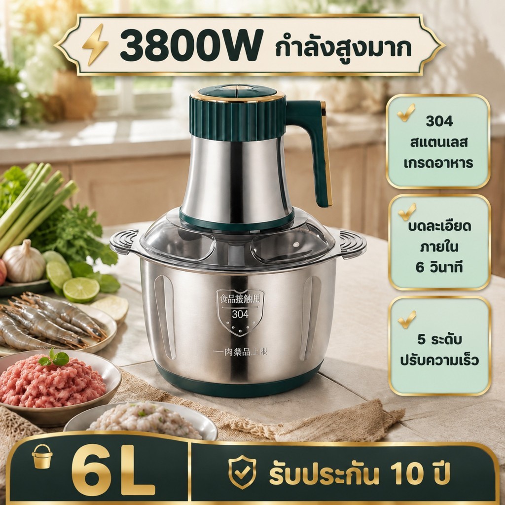 【ประกัน 10 ปี】เครื่องปั่น 6L เนื้อบด ผักบด เครื่องปั่นพริก เครื่องปั่นอเนกประสงค์