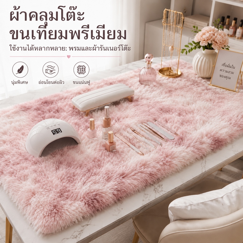 ผ้าปูโต๊ะ สี่เหลี่ยมผืนผ้า ผ้าขนมิ้งค์ อุปกรณ์ถ่ายรูป ผ้าตกแต่ง แต่งโต๊ะ แต่งบ้าน พรม ทำความสะอาดง่าย พร้อมส่ง