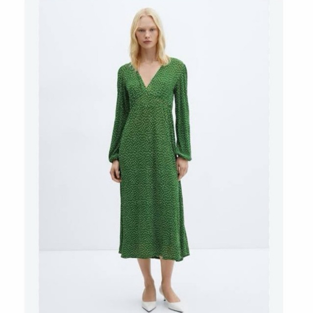 mango pleated dress green