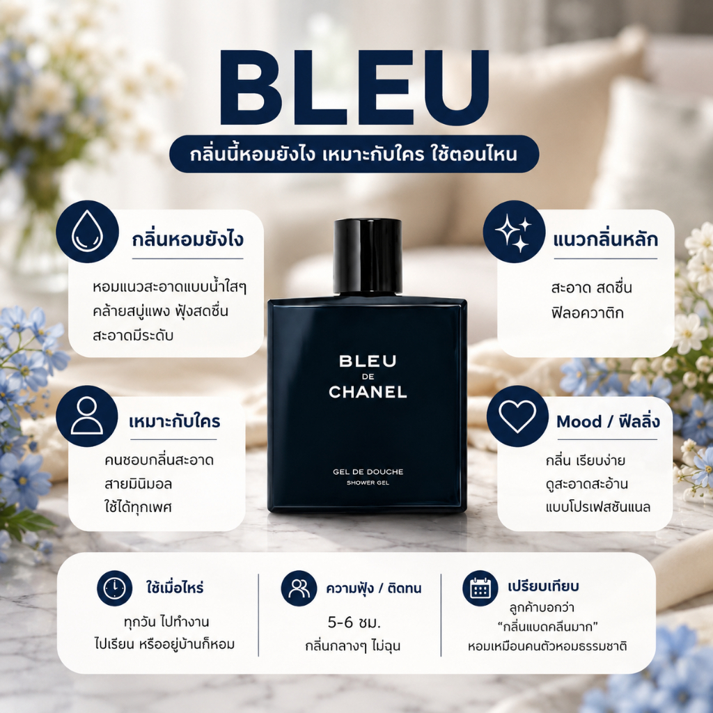 [บลู Bleu] เหมาะกับคนชอบกลิ่นสะอาด คลีน เรียบง่าย seecha น้ำหอมสีชา ขนาด50ml.