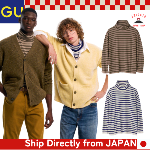 GU Men's Fine-Gauge Striped Turtleneck Sweater CL   [ส่งตรงจากประเทศญี่ปุ่น ของแท้ 100%]