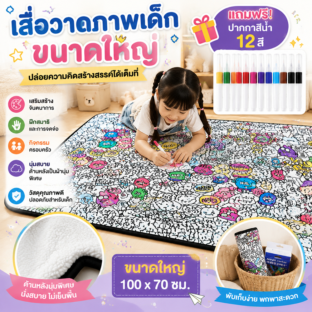 ผ้าห่มระบายสีสุดคุ้มพร้อมปากกา ฝึกสมาธิ ผ่อนคลายความเครียด สำหรับเด็กและผู้ใหญ่ ของแท้💯