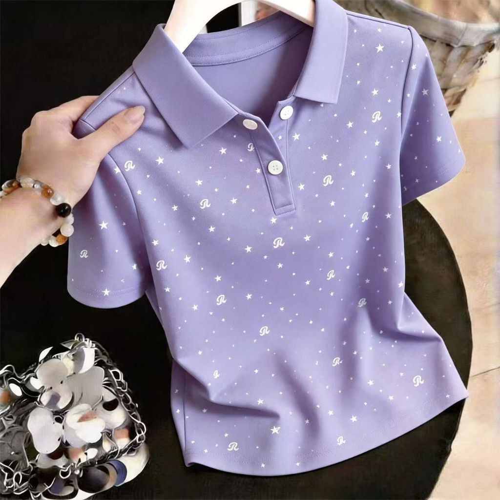 เสื้อโปโลสวมหัวแขนสั้นพิมพ์ลายสำหรับผู้หญิง สไตล์ทันสมัย ​​– ลายดอกไม้ เหมาะสำหรับใส่ทำงานหรือลุคลำลองที่ดูดีมีระดับ (เห