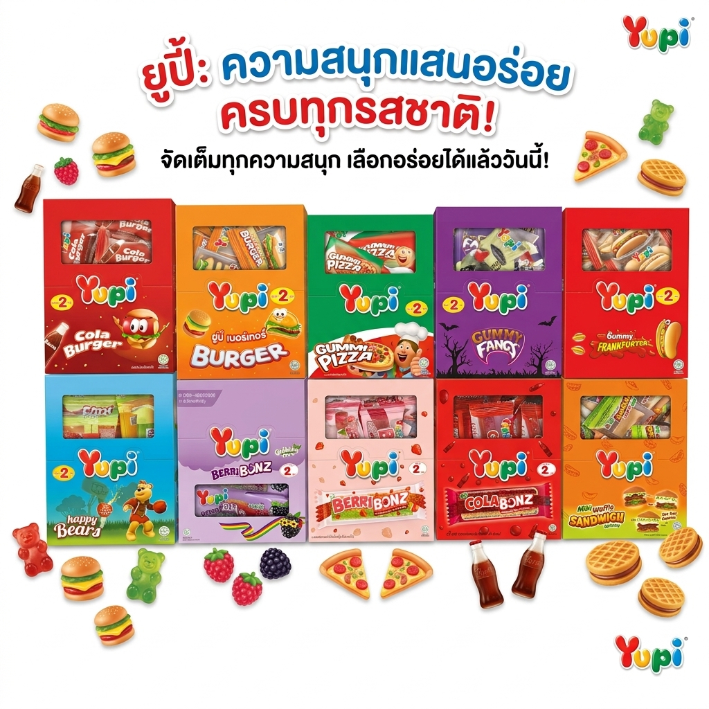 Yupi เยลลี่ กัมมี่ ขนมเยลลี่ มีหลายแบบหลายรสชาติ (แพ็คละ 24)