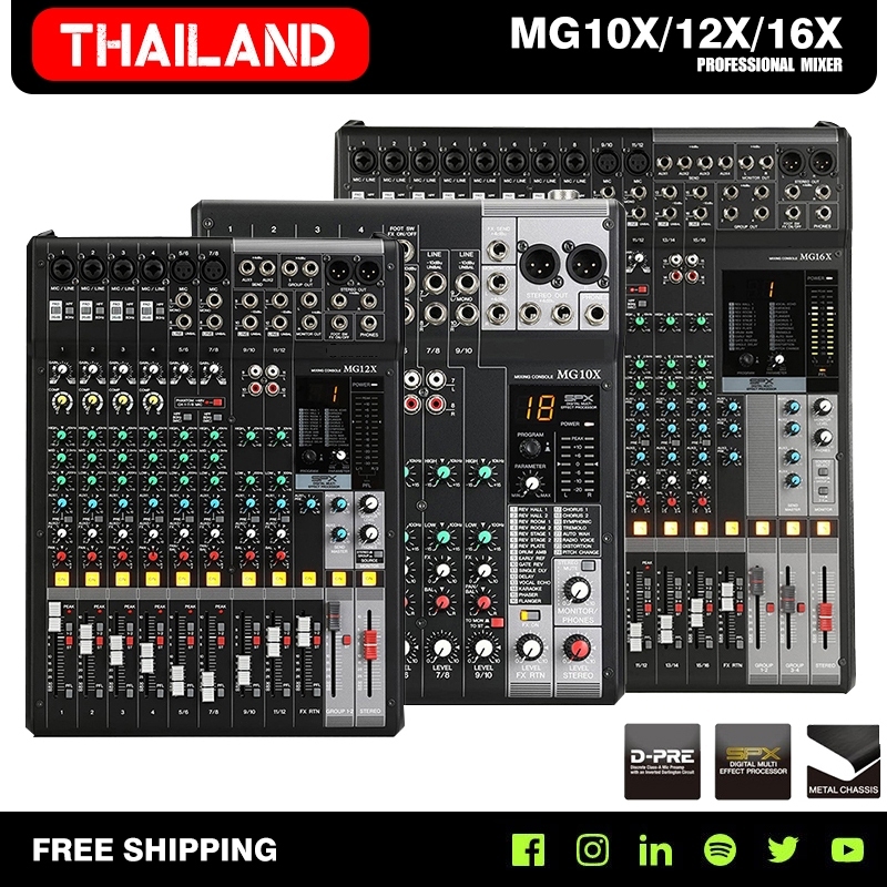 MG10X/MG12X/MG16X เครื่องผสมเสียงแบบมืออาชีพพร้อมเครื่องผสมบลูทู ธ เหมาะสำหรับ KTV