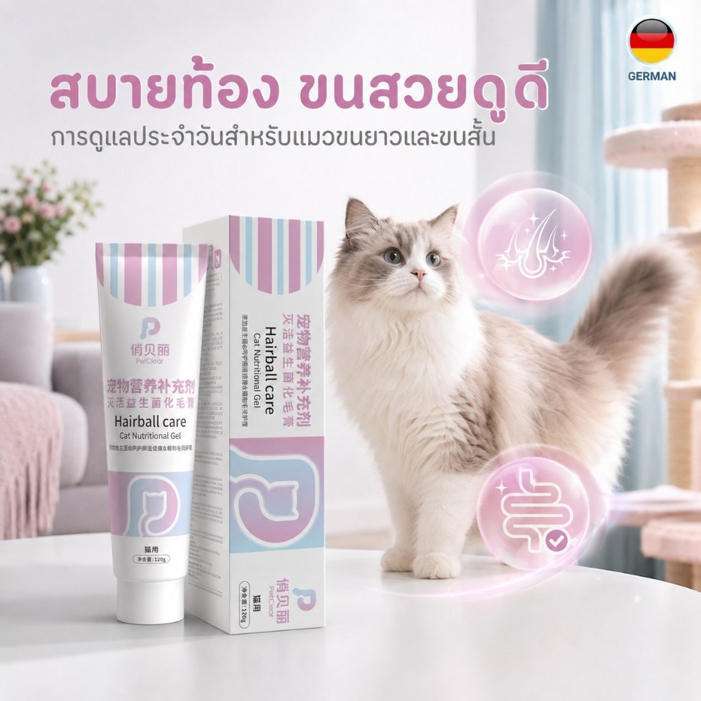 เจลดูแลก้อนขนสำหรับแมว PetClear Hairball Care 120g สำหรับแมวขนยาวขนสั้น