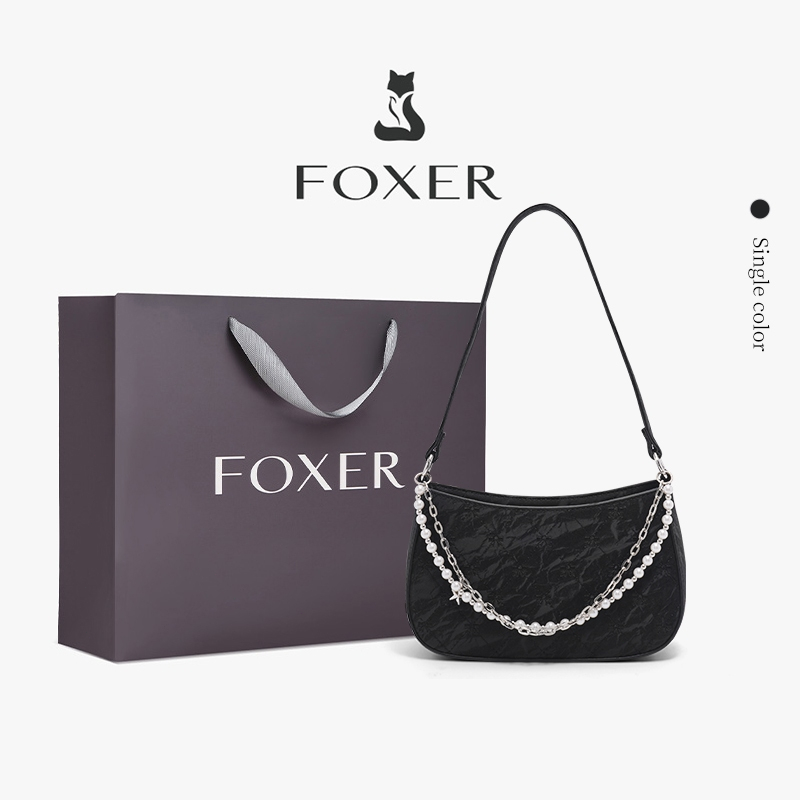FOXER กระเป๋าสะพายไหล่ผู้หญิง สไตล์เกาหลีสุดอินเทรนด์ กระเป๋าถือสายโซ่มุก
