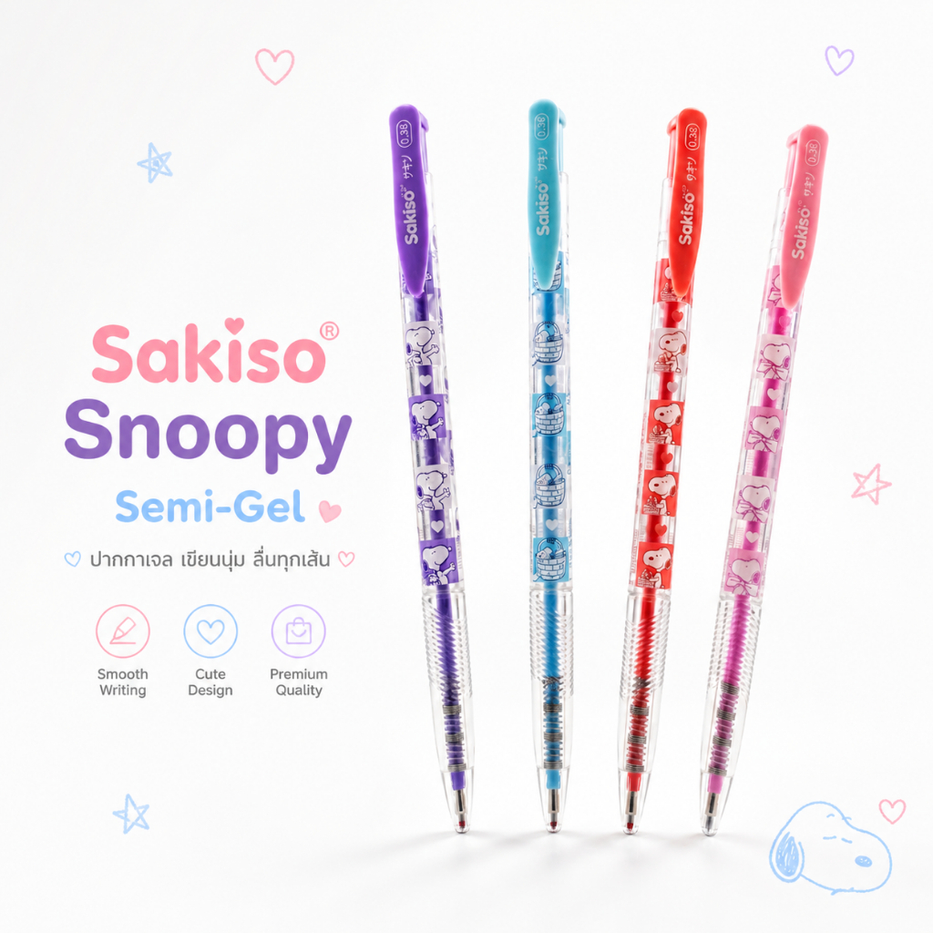 Sakiso ปากกาลูกลื่น Semi-Gel Peanut Snoopy 0.38 mm