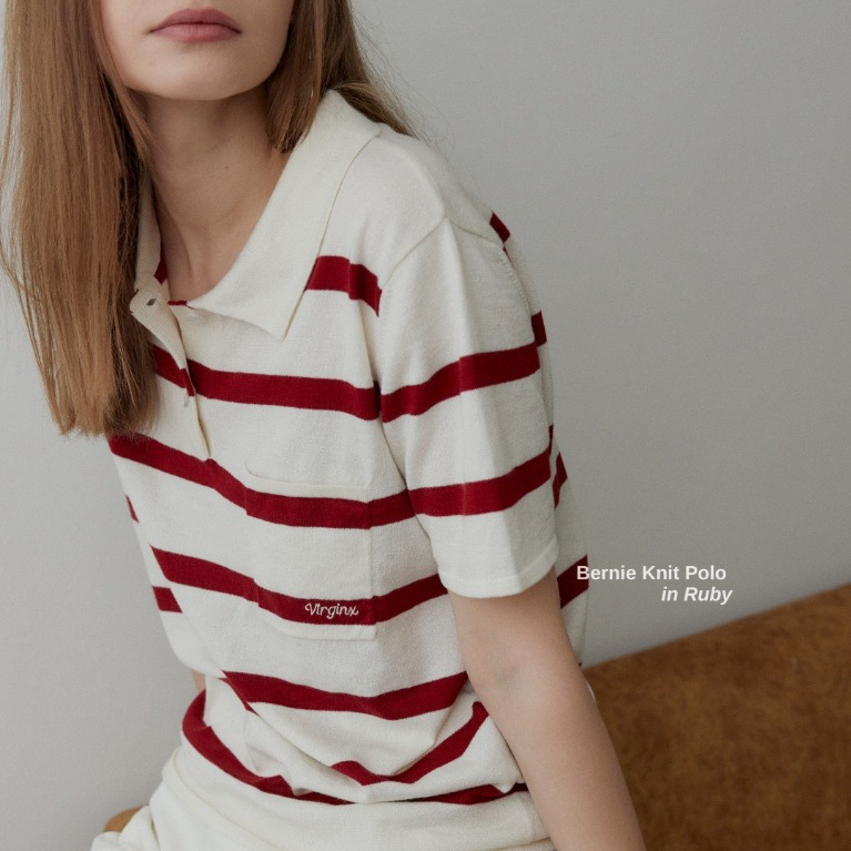 BERNIE Knit Polo in Ruby (S/M)