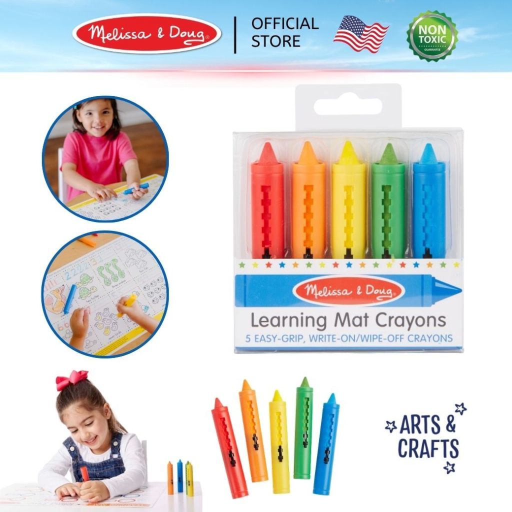 (ของแท้ USA) สีเทียนเด็กพร้อมปลอกจับ 5 สี ลบได้ ไม่หักง่าย non-toxic ล้างออกง่าย Wipe-off Crayon Melissa & Doug