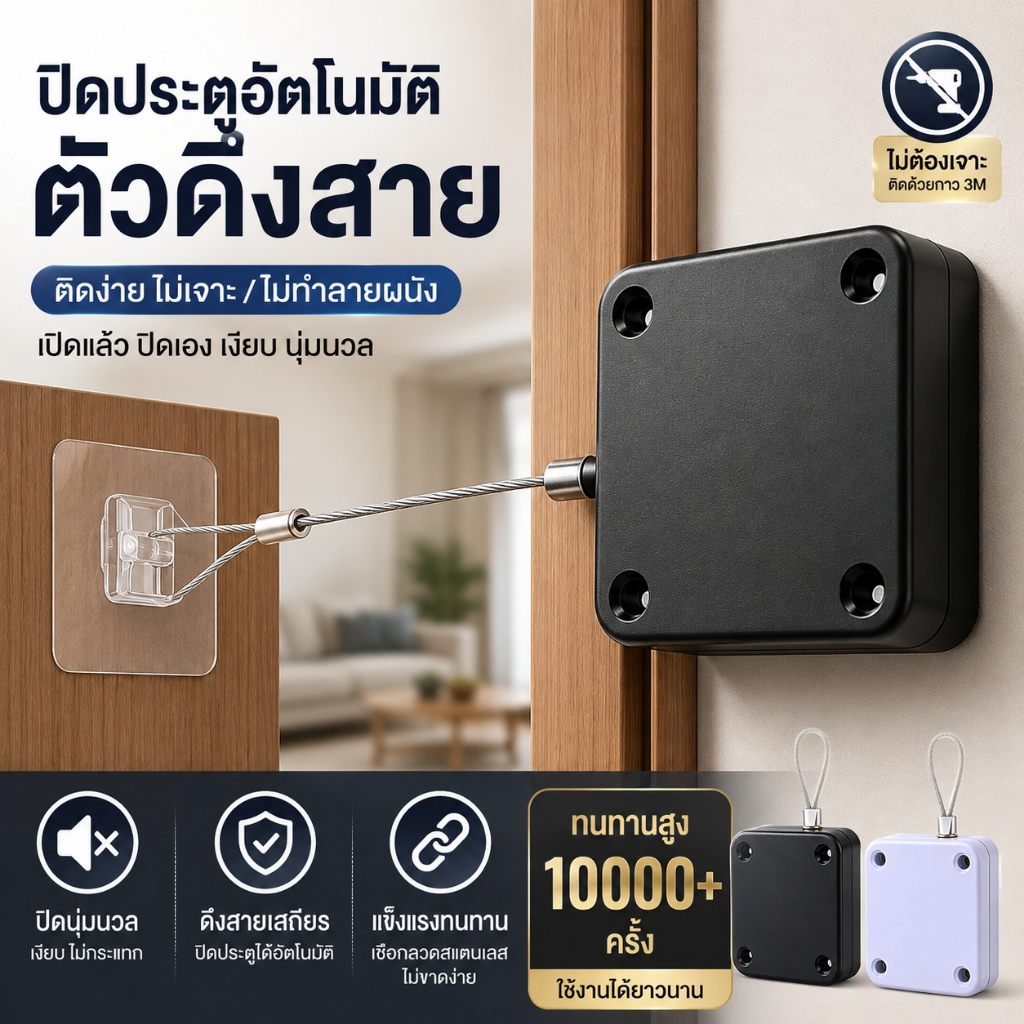 ตัวปิดประตูอัตโนมัติ อุปกรณ์ปิดประตูอัตโนมัติ ไม่ต้องเจาะรู ติดตั้งด้วยเทปกาว ติดตั้งง่าย ทนทาน สำหรับประตูบ้าน