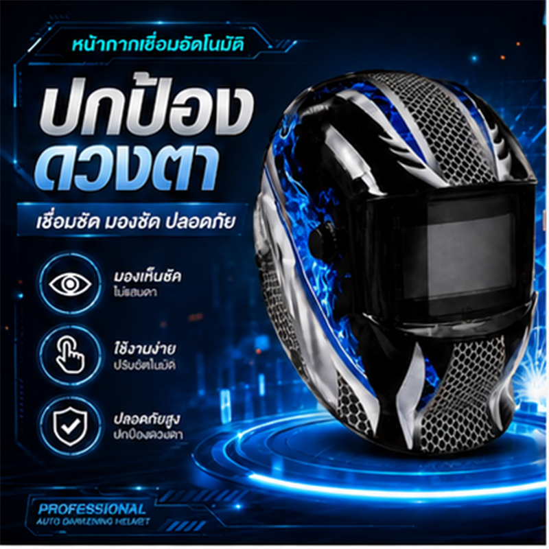 หน้ากากเชื่อมออโต้ ปรับแสงอัจฉริยะ เลนส์เปลี่ยนสีอัตโนมัติ ปรับความไวต่อแสงได้ พับขึ้นลง 180 องศา