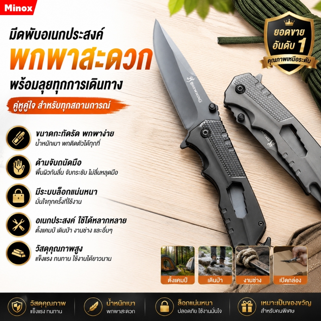 มีดพับเดินป่า มีดพับพกพา เครื่องมือกลางแจ้ง เครื่องมือตั้งแคมป์ Q9 Folding Knife Outdoor Tool Camping Tactics