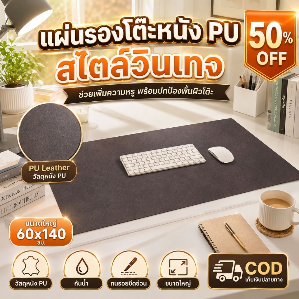 แผ่นรองโต๊ะหนังเทียม สไตล์วินเทจ ขนาดใหญ่ สำหรับโต๊ะทำงาน โต๊ะคอมพิวเตอร์ โต๊ะเขียนหนังสือ กันรอย กันน้ำ เช็ดทำความสะอาด