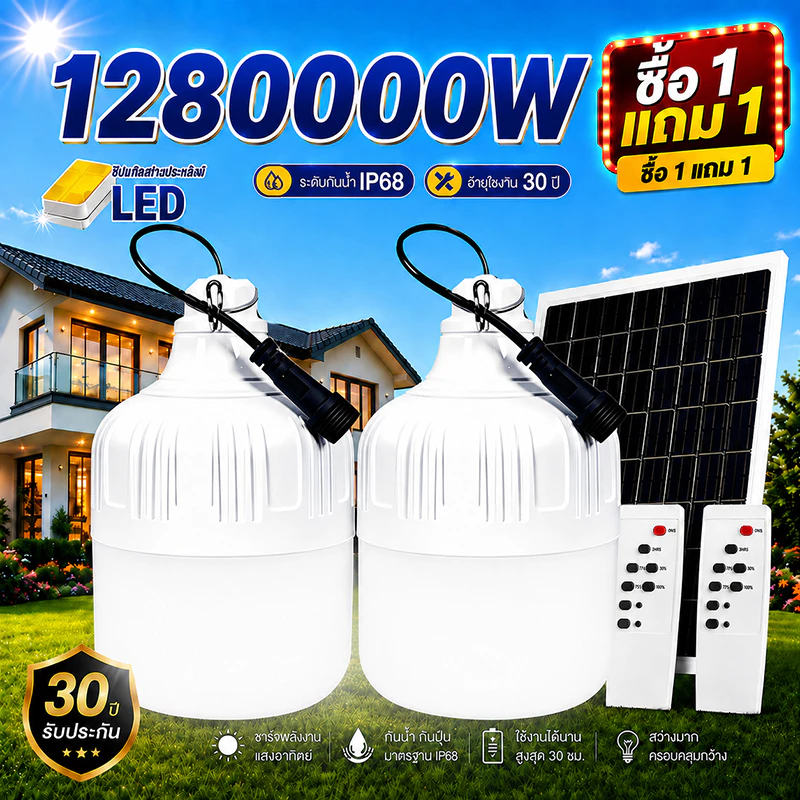 EEKOO🔥ซื้อ 1แถม 1🔥ไฟโซล่าเซลล์ 1280000W Solar light LED สว่างสูง IP67 พร้อมรีโมท สำหรับบ้าน สวน โรงรถ และพื้นที่กลางแจ้ง