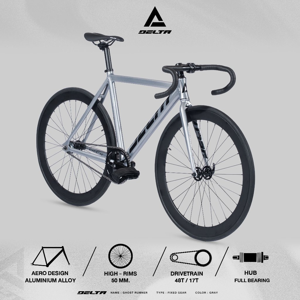 DELTA รุ่น GHOST RUNNER จักรยานฟิกเกียร์วงล้อ 700c อลูมิเนียม ขอบล้อสูง 50 MM.  FRAMESET ไซส์ 52