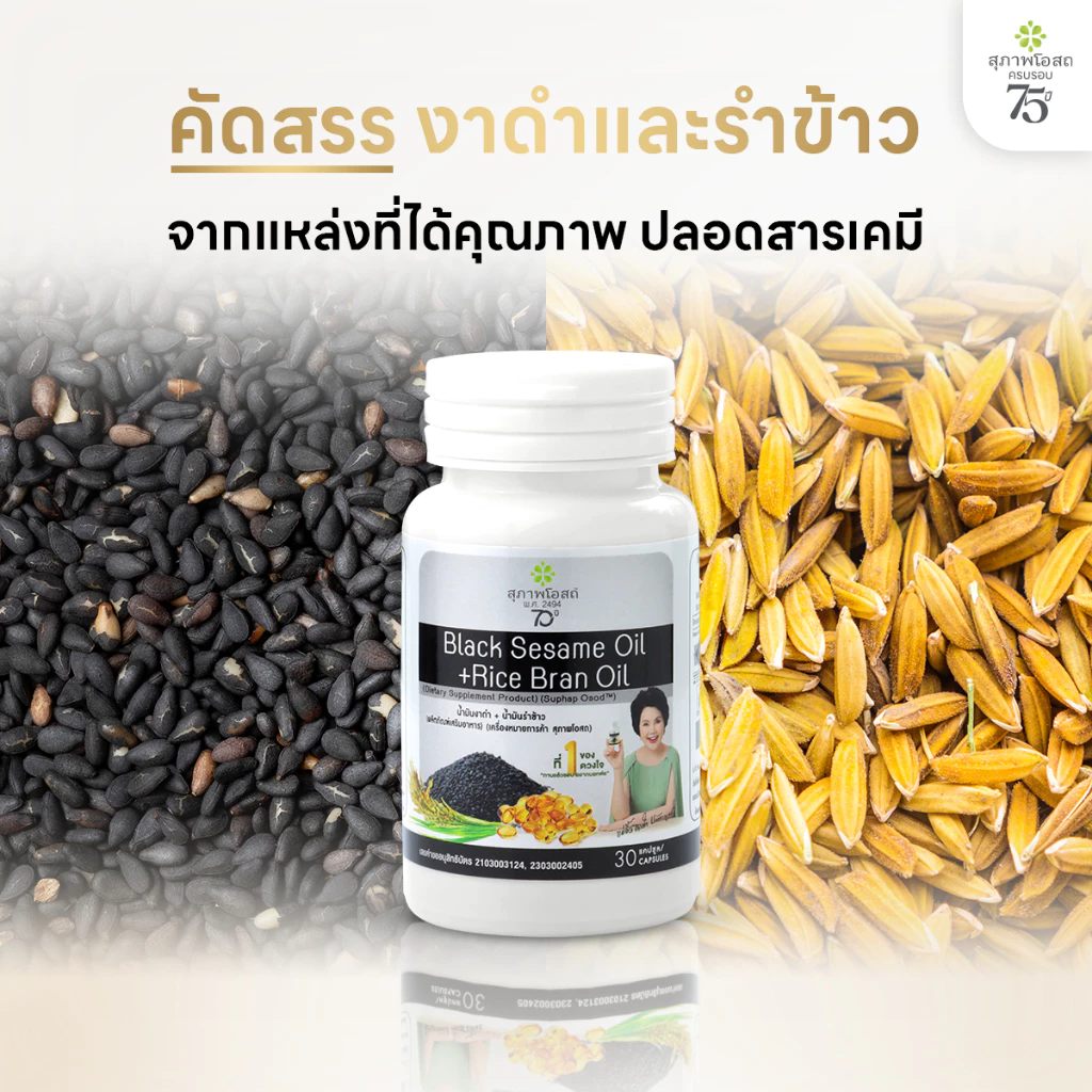 [เซตครบรอบ 75 ปี] สุภาพโอสถ น้ำมันงาดำรำข้าว 30 แคป  7 กระปุก แถม 2 ซอง thumbnail 8