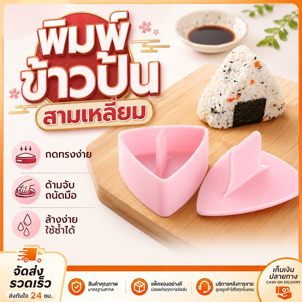 แม่พิมพ์ทำซูชิโอนิกิริข้าวปั้นอาหารชุดทำซูชิเป็นทรงสามเหลี่ยม