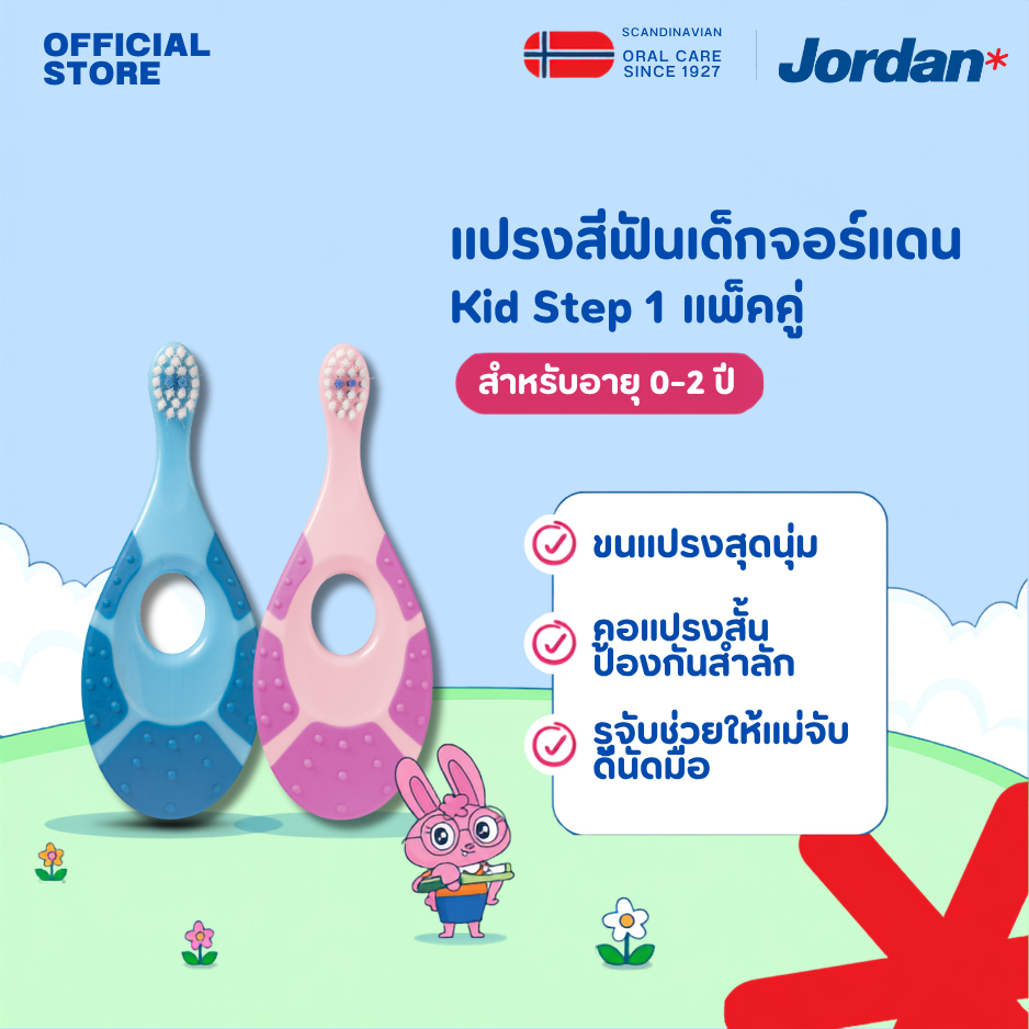 ⚡ ส่งของทุกวัน ⚡[แพ็ค2ชิ้น คละสี] Jordan จอร์แดนแปรงสีฟันเด็ก Step 1 สำหรับ 0-2 ปี