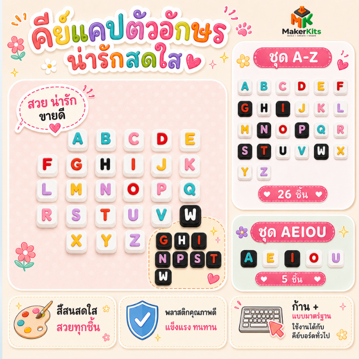 คีย์แคปตัวอักษร A-Z | คีย์แคปภาษาอังกฤษ 26 ชิ้น เหมาะกับการทำ Clicker มีของพร้อมส่ง ส่งไว