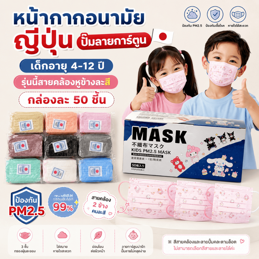 แมสมินิมอลเด็ก4-14ปี 1กล่อง50ชิ้นพร้อมกล่อง(มีพร้อมกล่อง)มีราคาส่งปลีกและส่ง