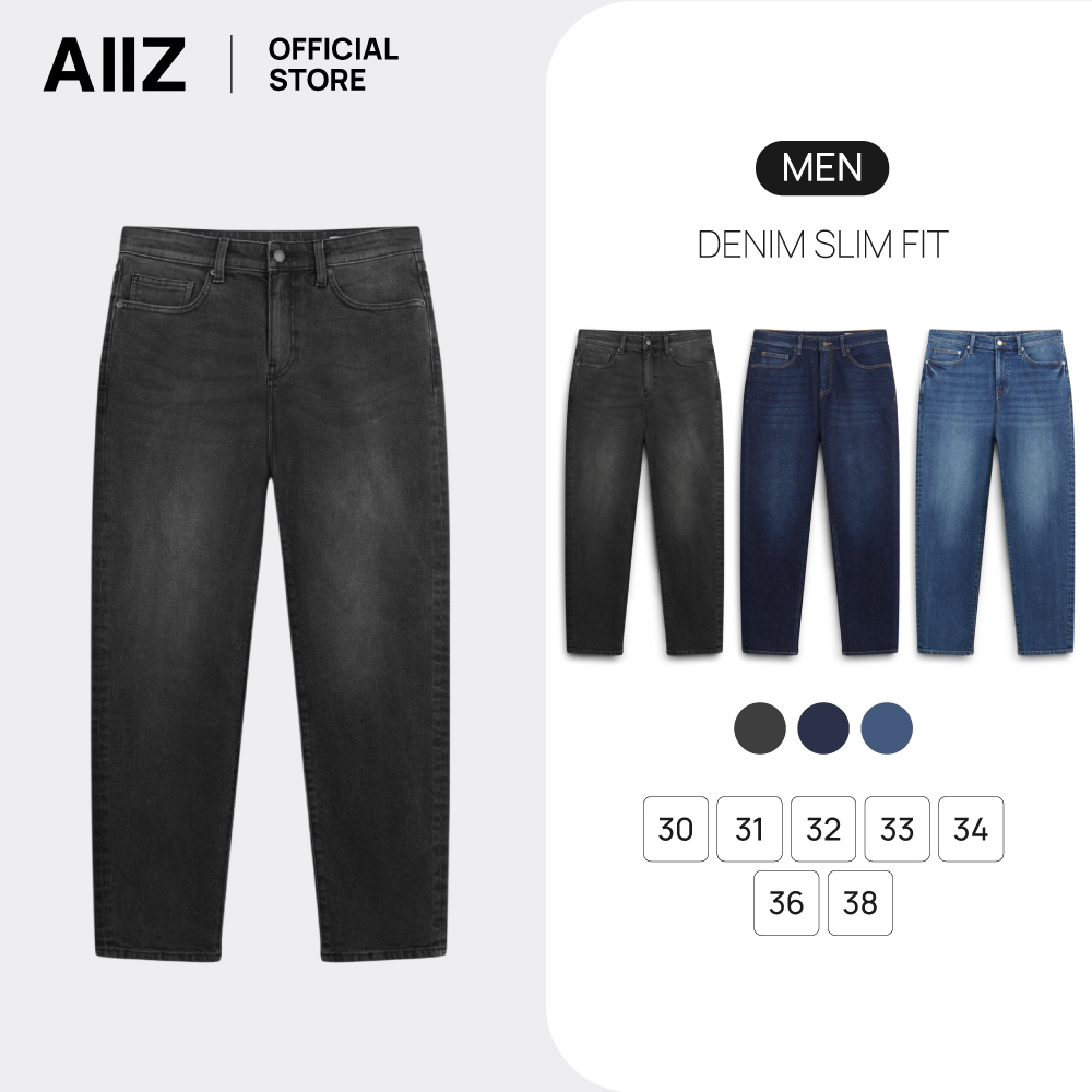 AIIZ กางเกงยีนส์ผู้ชายขายาวทรงเข้ารูป AIIZ Men's Denim Slim fit รูปที่ 1
