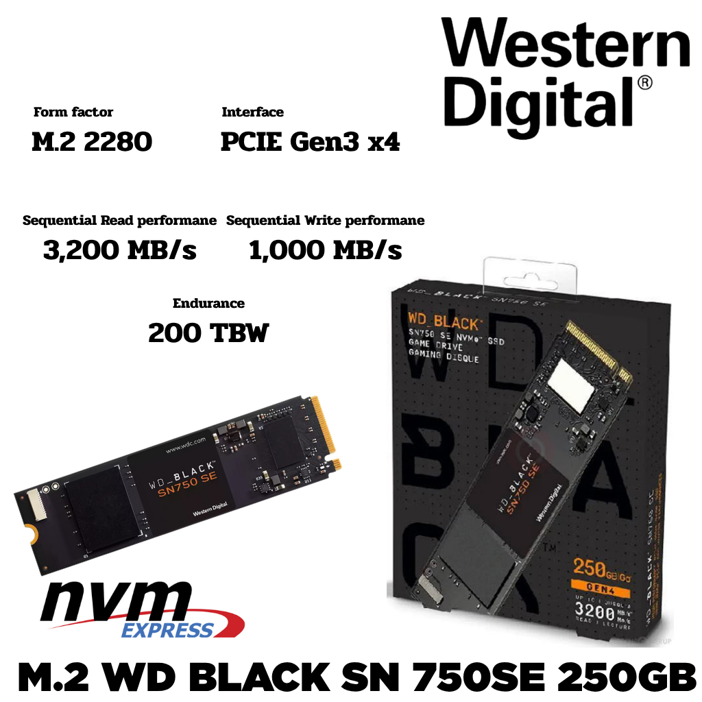 M.2 250 GB SSD (เอสเอสดี) WD BLACK SN750 SE PCIe 4/NVMe M.2 2280