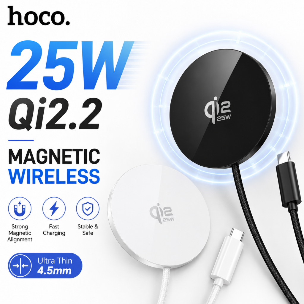 HOCO CW63 Pro Qi2.2 25W Wireless Charger แท่นชาร์จไร้สายแม่เหล็ก Ultra Thin 4.5mm สำหรับ iPhone และ 