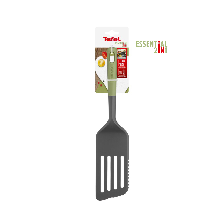 [สินค้าสมนาคุณ งดจำหน่าย] Tefal ตะหลิวพลิกอาหาร ตะหลิวมีร่อง ด้ามยาว 33ซม.ทนความร้อน Essential 2 in 1 รุ่น K2791124